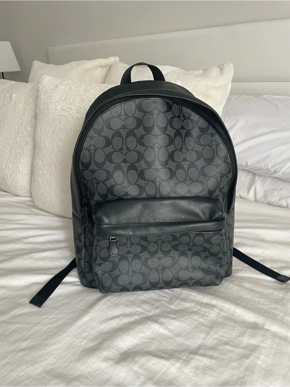 Coach Signature Backpack Leather Daypack in Black and Dark Gray